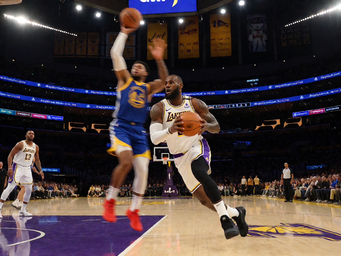 NBA湖人主场与勇士激烈对决比赛场景